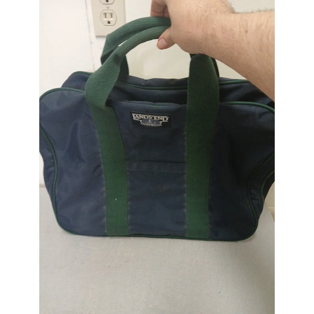 Lands' End Lighthouse Vintage Duffle Bag Blue/Green Weekender Made in USA